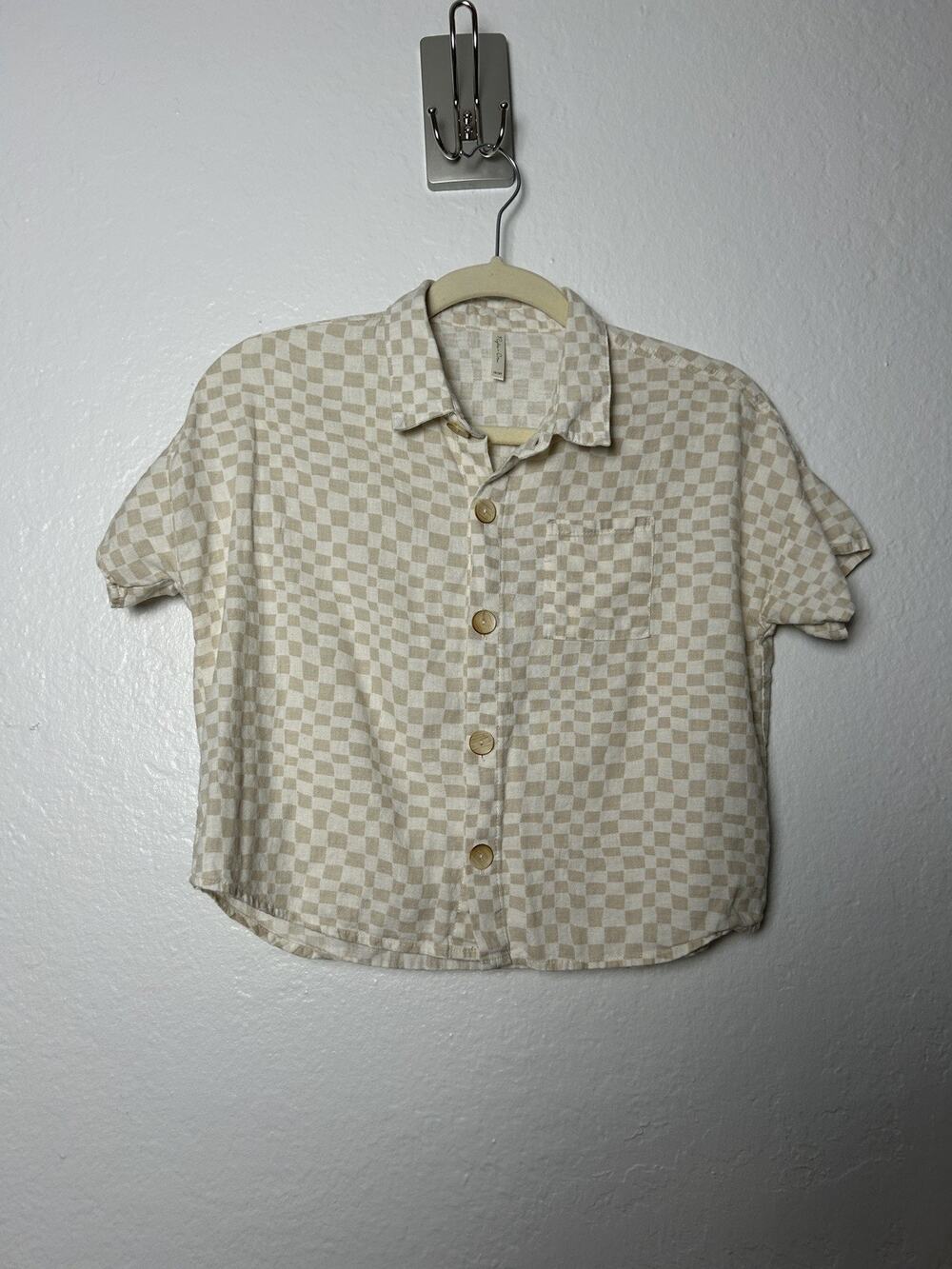 Rylee + Cru Miley Top Beige/White Checkered Girls Casual Button Down Sz 10-12